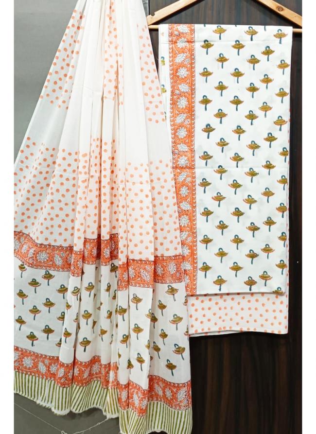 Cotton White Casual Wear Printed Salwar Suit